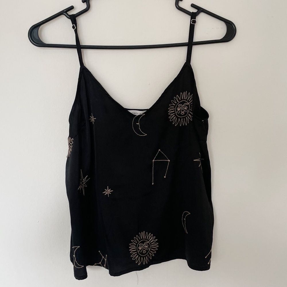 Embroidered Astrological Silk Tank Top